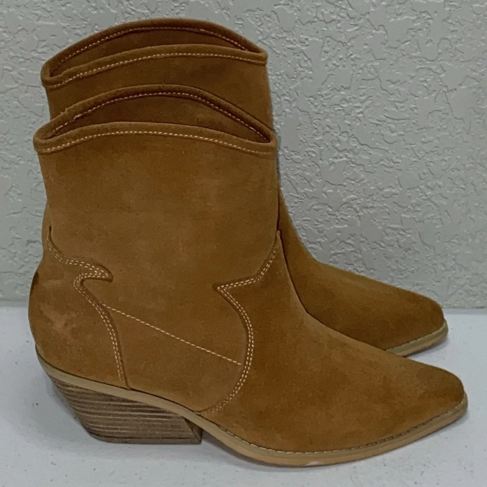 Gaudi Suede‎ Leather Cowboy Boots Booties Size 37 Women's Size 6 Tan Light Brown